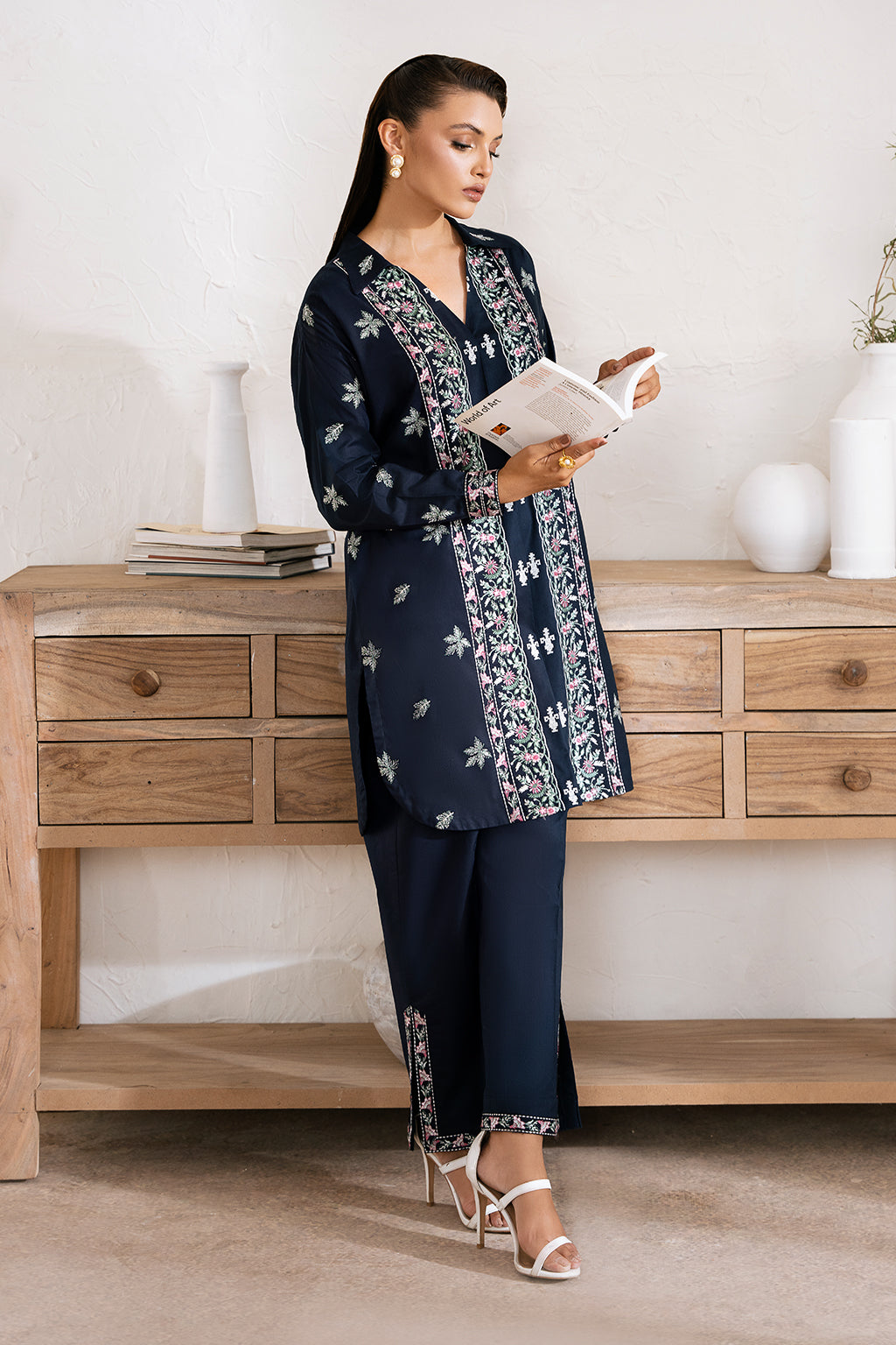 Zarposh Unstitched 2 Piece Emb Cotton Collection-Pearl