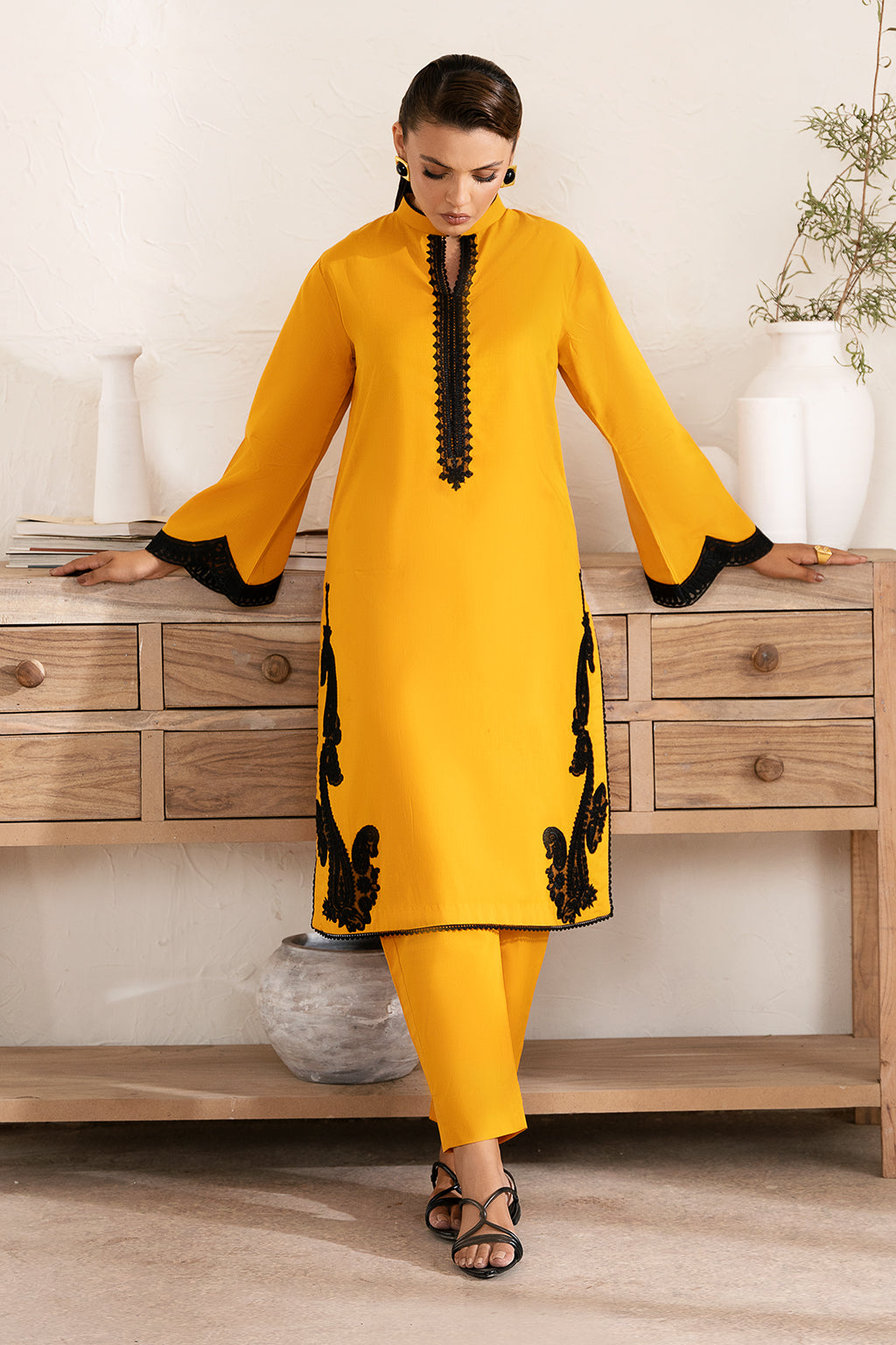 Zarposh Unstitched 2 Piece Emb Cotton Collection-Amber