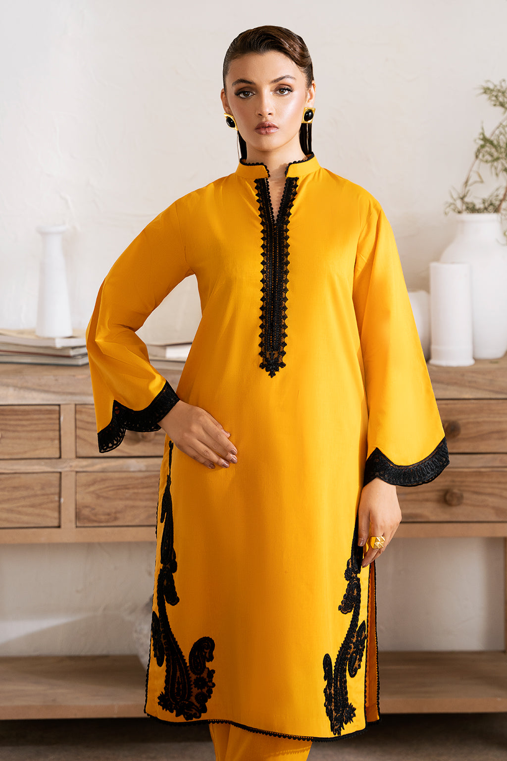 Zarposh Unstitched 2 Piece Emb Cotton Collection-Amber