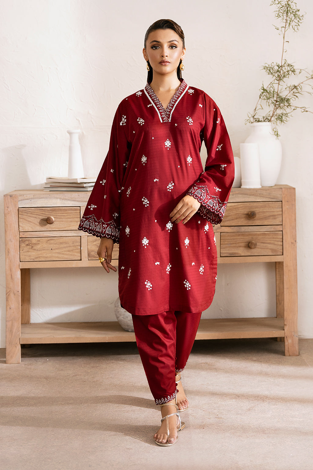 Zarposh Unstitched 2 Piece Emb Cotton Collection-Jasper