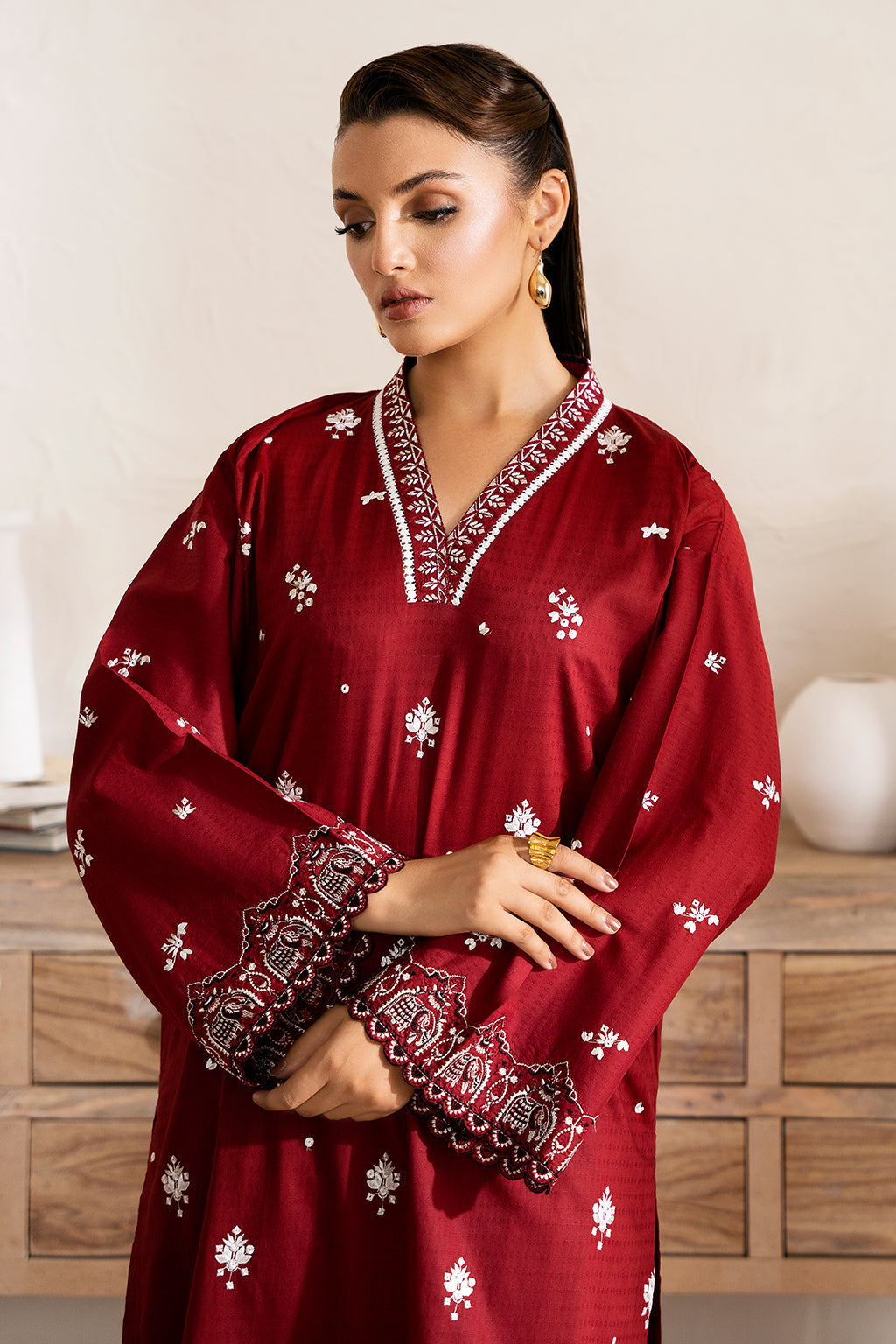 Zarposh Unstitched 2 Piece Emb Cotton Collection-Jasper