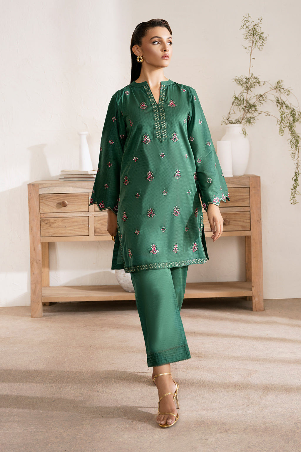 Zarposh Unstitched 2 Piece Emb Cotton Collection-Jade