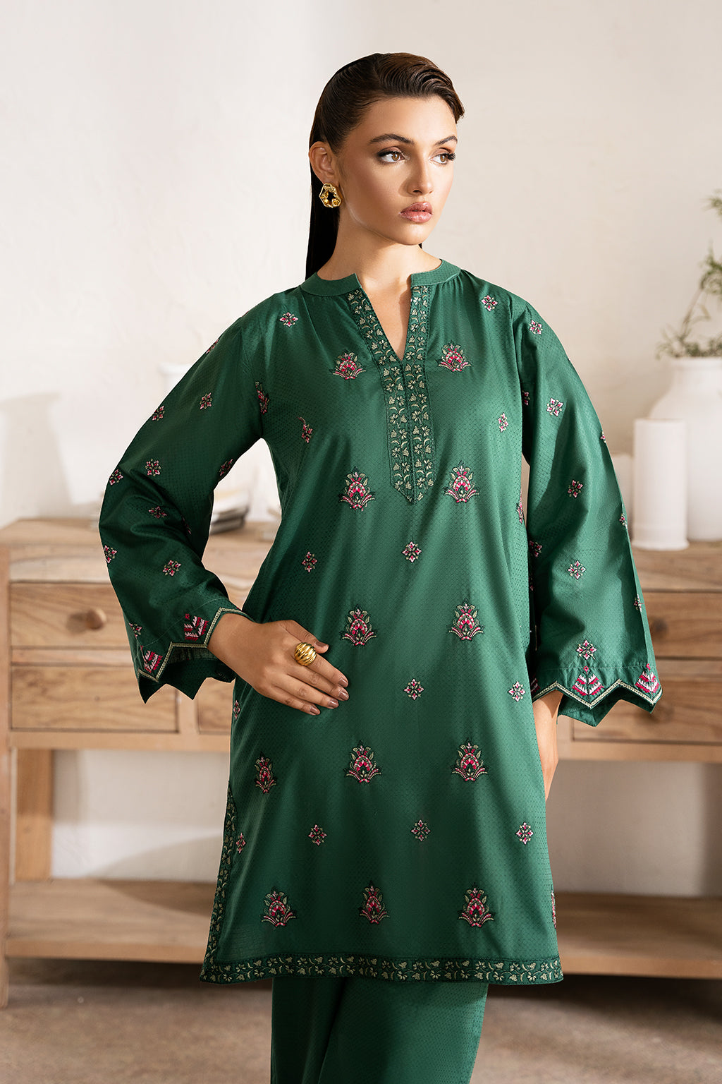 Zarposh Unstitched 2 Piece Emb Cotton Collection-Jade