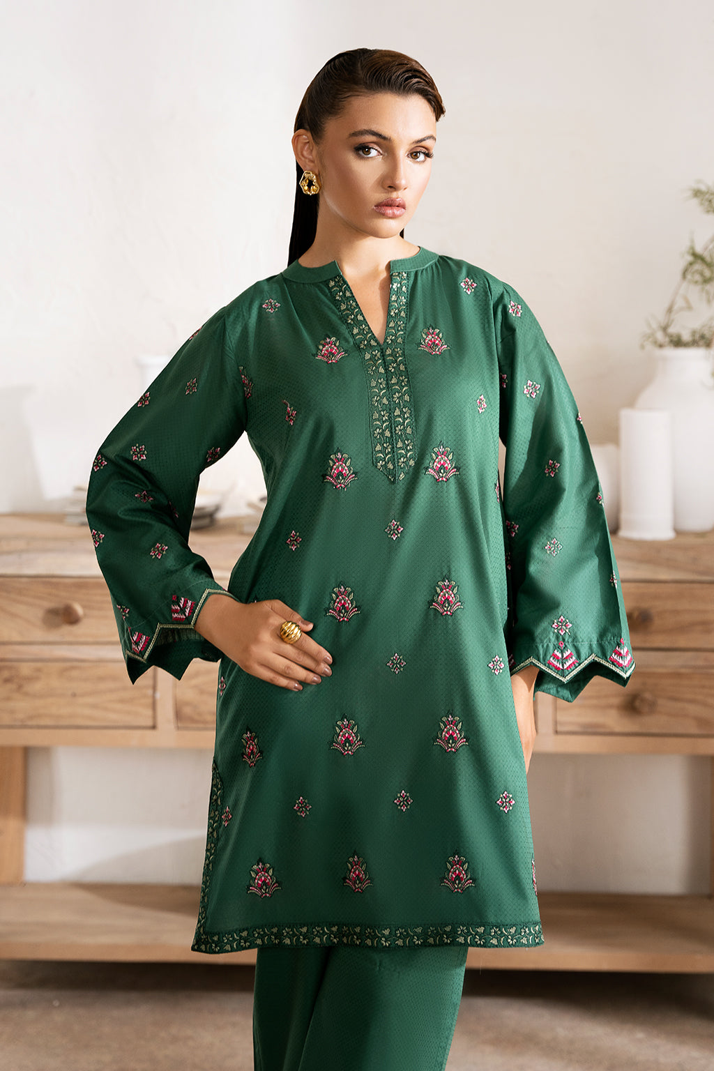 Zarposh Unstitched 2 Piece Emb Cotton Collection-Jade