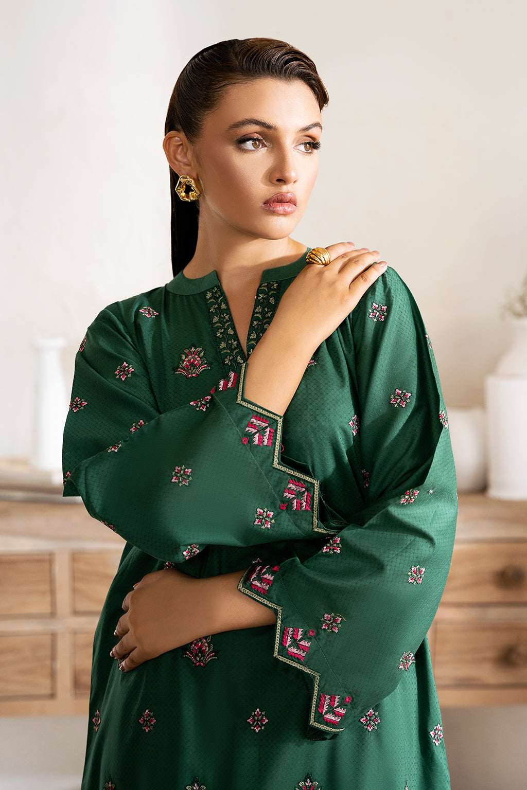 Zarposh Unstitched 2 Piece Emb Cotton Collection-Jade