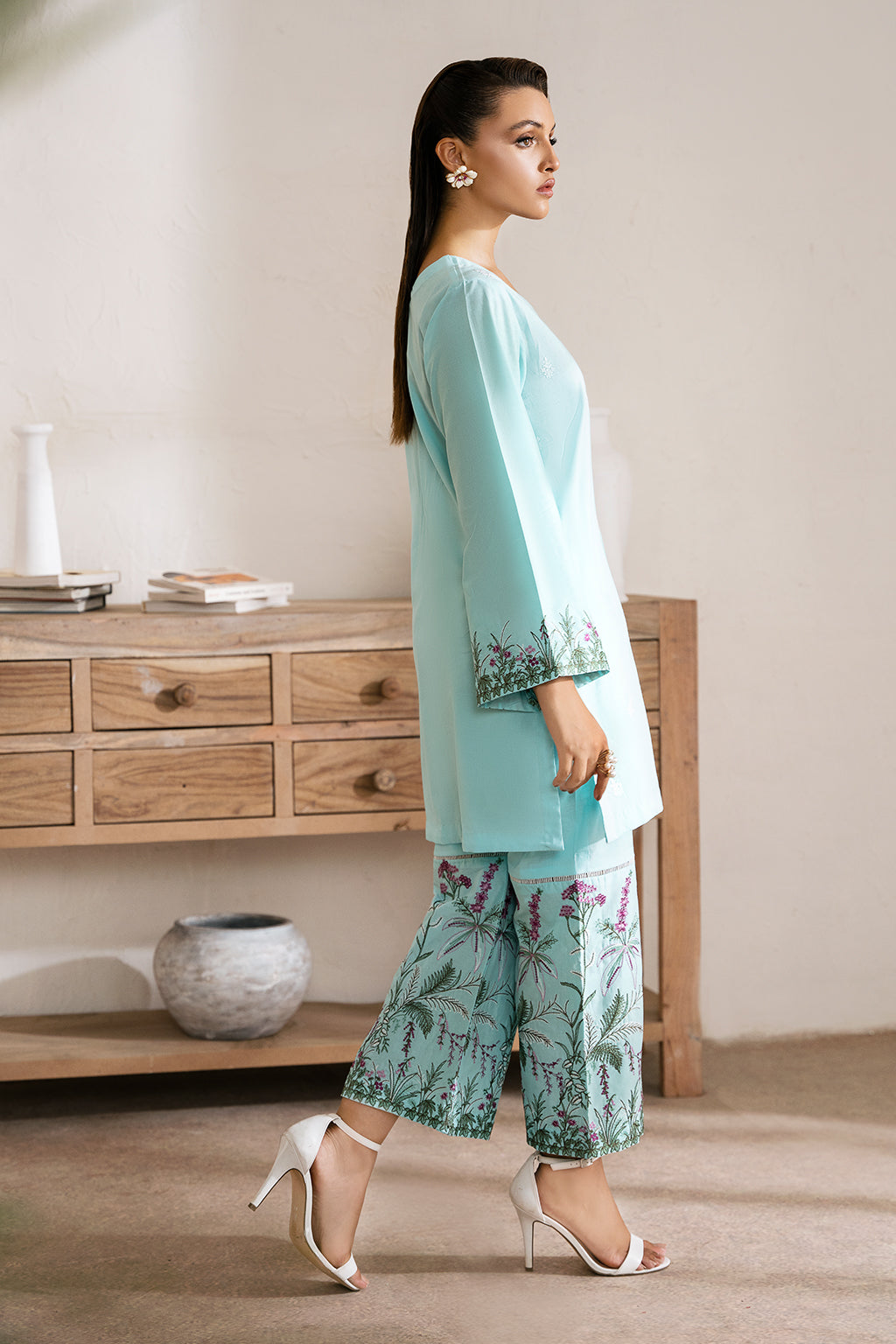 Zarposh Unstitched 2 Piece Emb Cotton Collection-Aqua