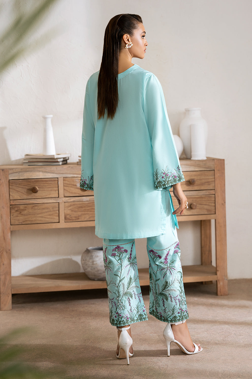Zarposh Unstitched 2 Piece Emb Cotton Collection-Aqua
