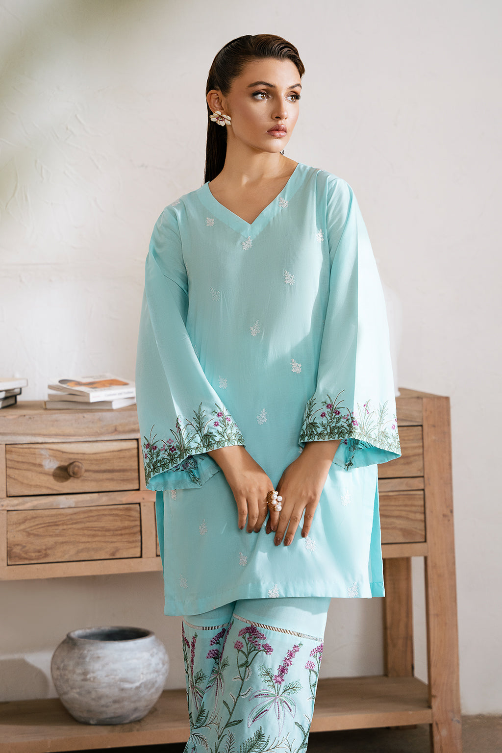 Zarposh Unstitched 2 Piece Emb Cotton Collection-Aqua