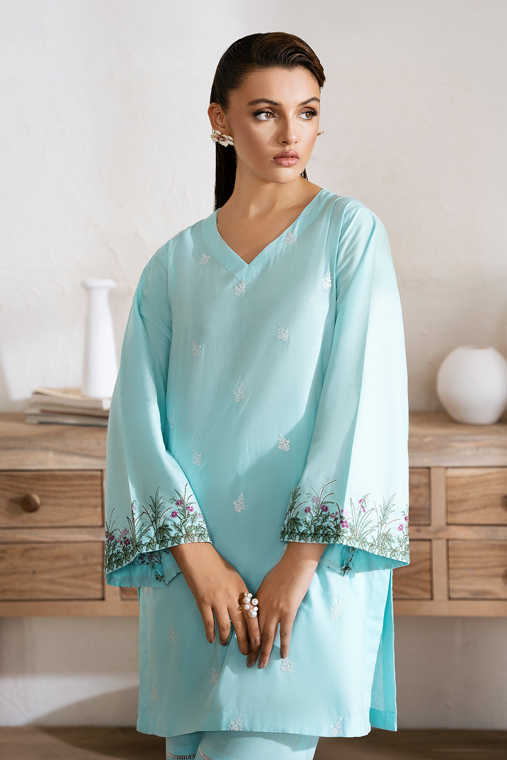 Zarposh Unstitched 2 Piece Emb Cotton Collection-Aqua