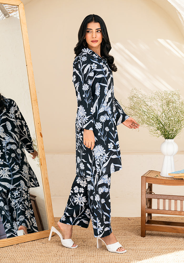 Amal Stitched 2 Piece Summer Cambric Collection-Black Pearl
