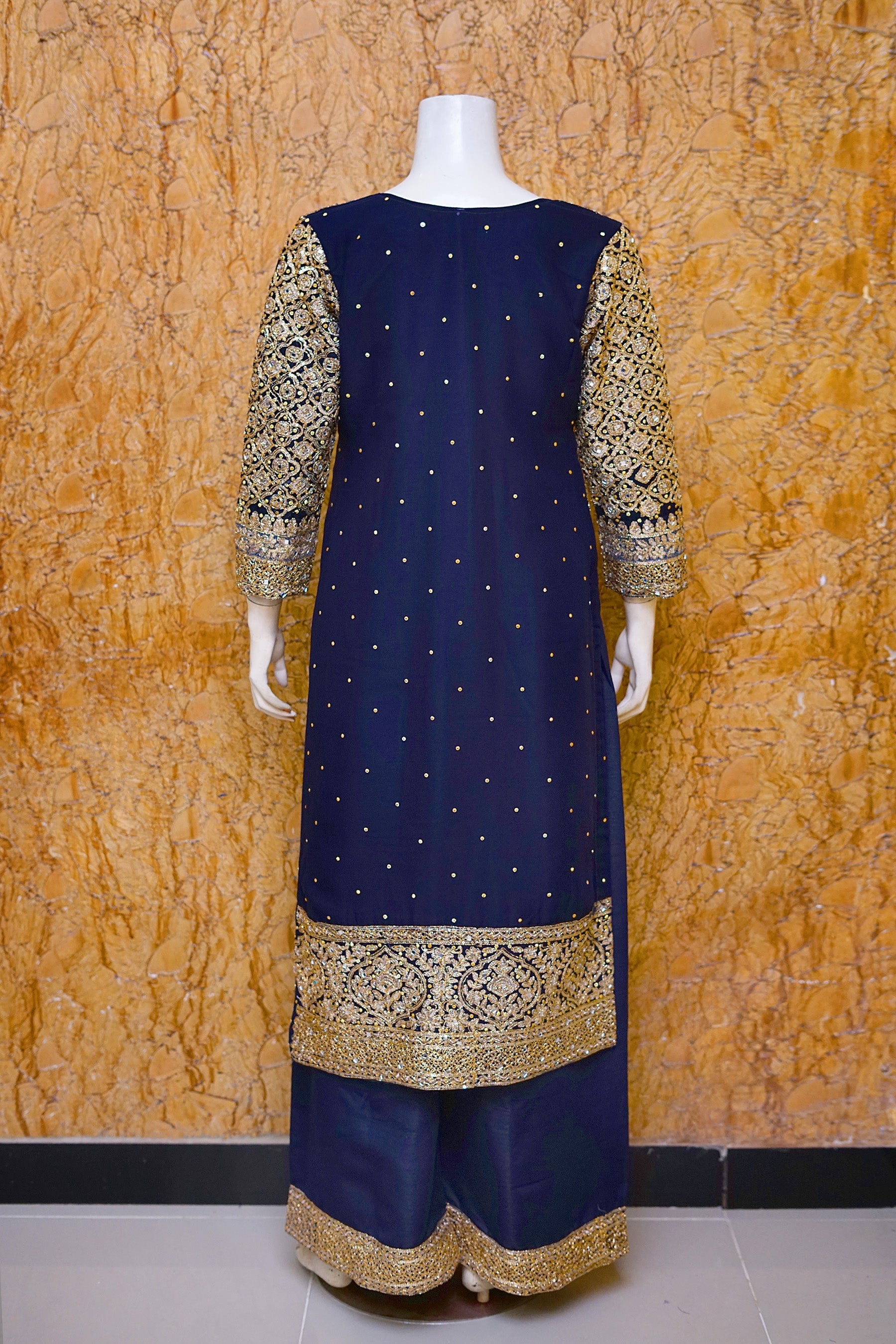 Saira Sultana Stitched 3 Piece Wedding Formals Collection-Areesh - Navy Blue