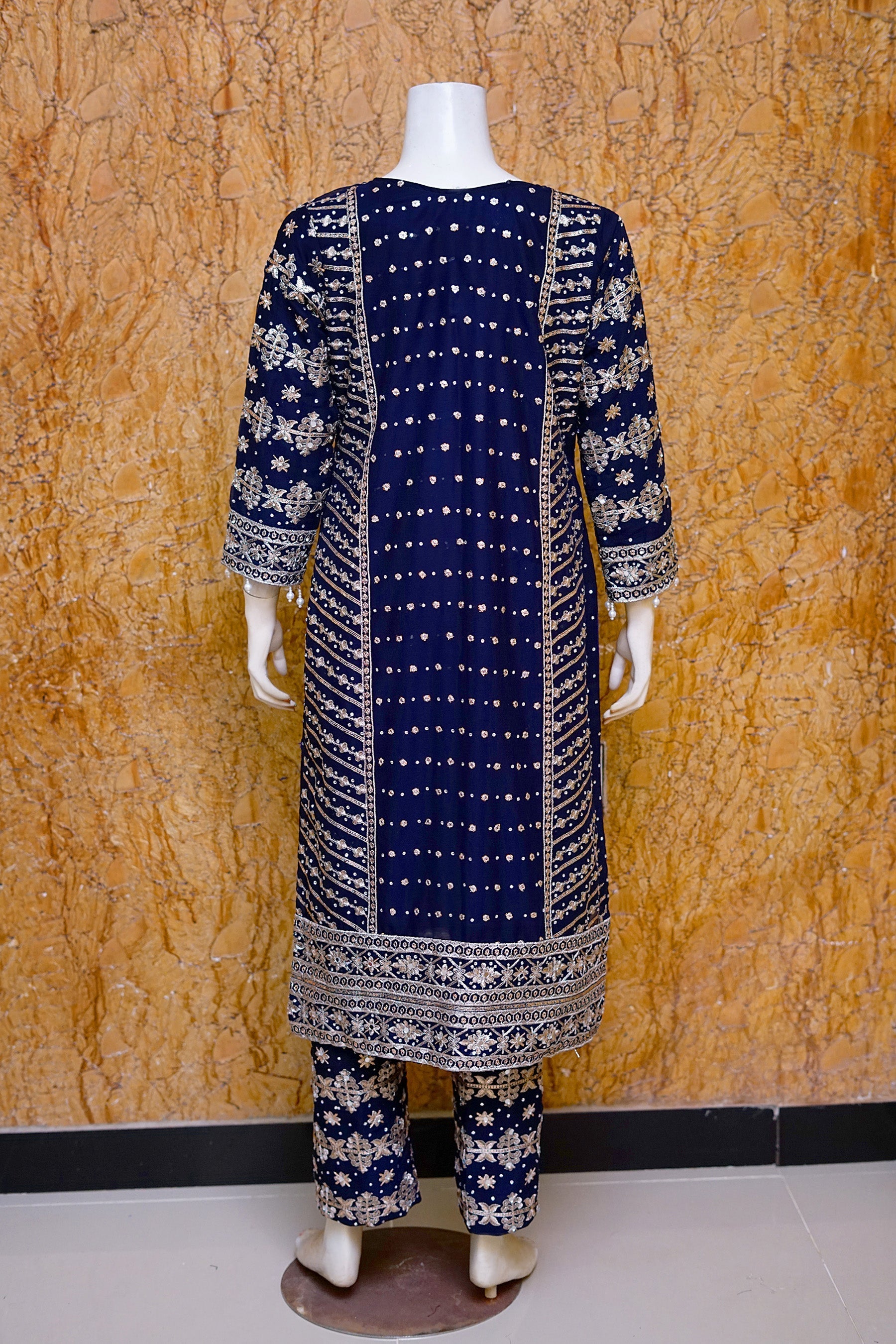 Saira Sultana Stitched 3 Piece Wedding Formals Collection-Aamna - Navy Blue