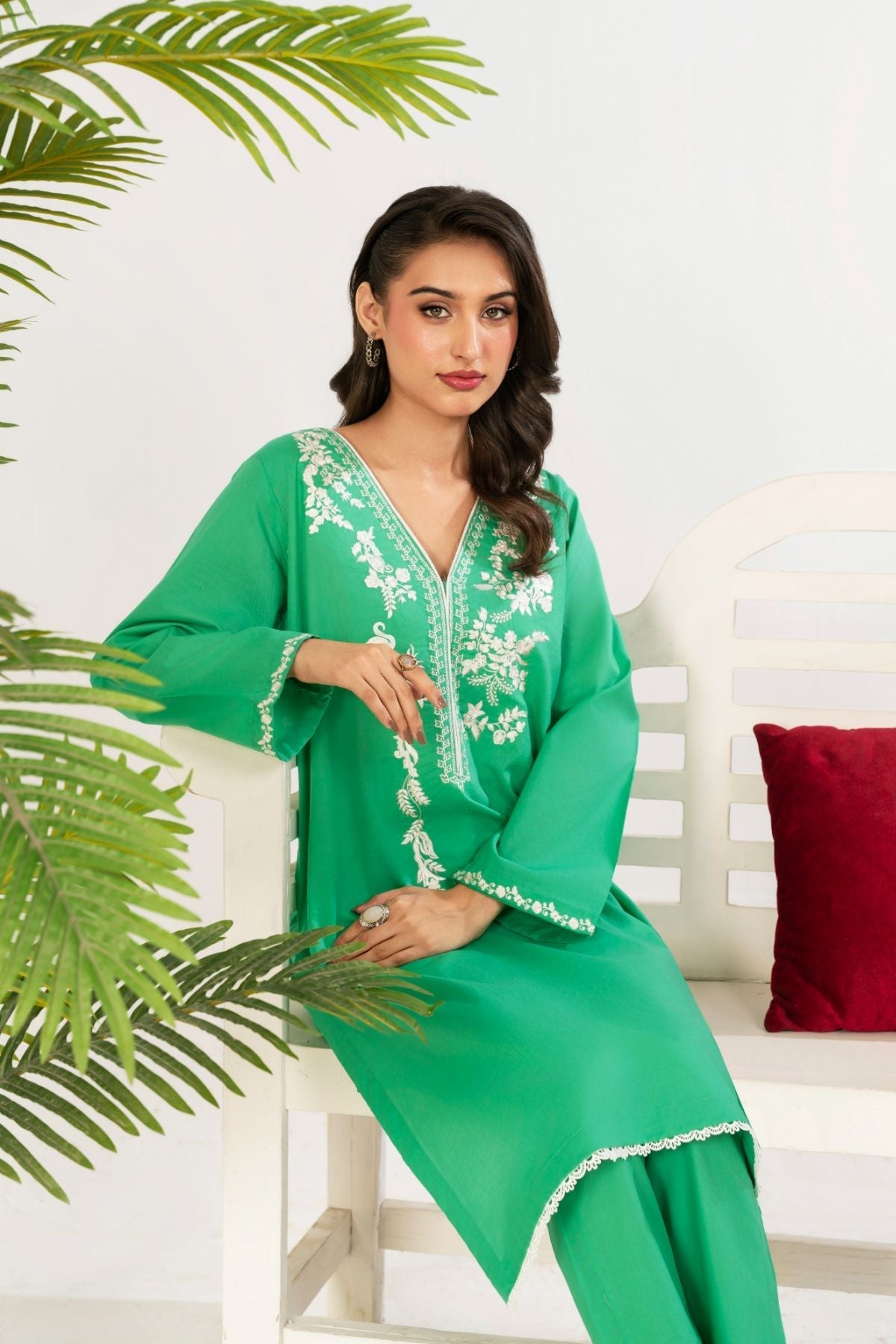 Ahlam By Safa Textile 2 Piece Embroidery Lawn Eid Edit Collection'2025-Suit (parrot green)