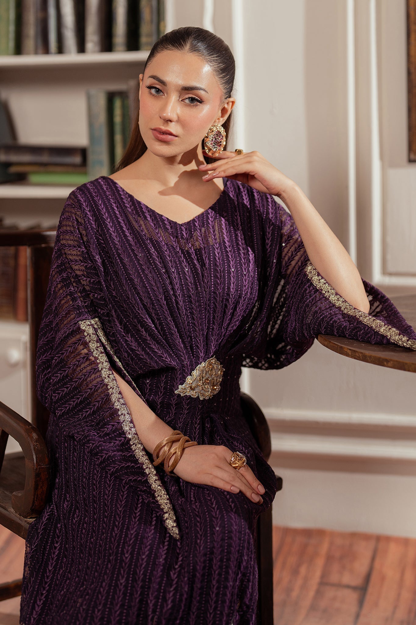 Elegance by Panache Apparel Stitched Festive Collection-Plum Kaftan