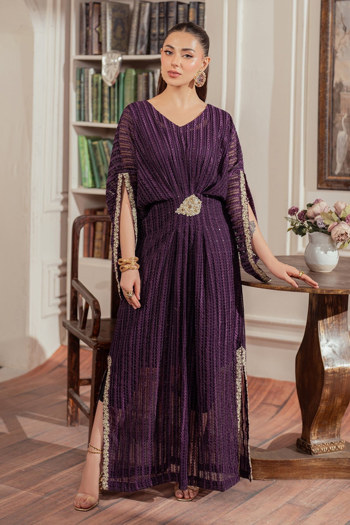 Elegance by Panache Apparel Stitched Festive Collection-Plum Kaftan