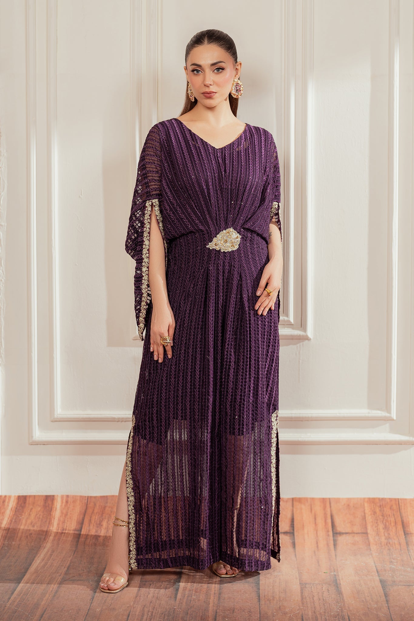 Elegance by Panache Apparel Stitched Festive Collection-Plum Kaftan