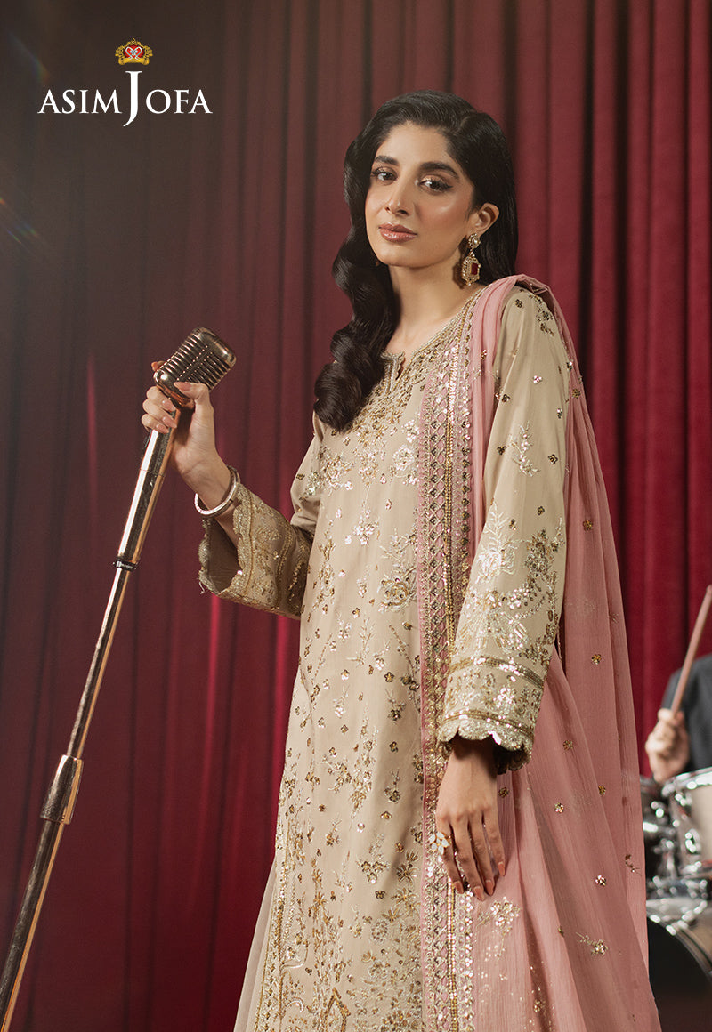 Asim Jofa Premium Festive Ajpf-24 Embroidered Spun Raw Silk 3 Pcs