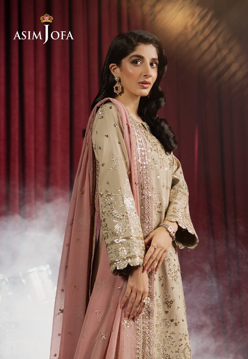 Asim Jofa Premium Festive Ajpf-24 Embroidered Spun Raw Silk 3 Pcs