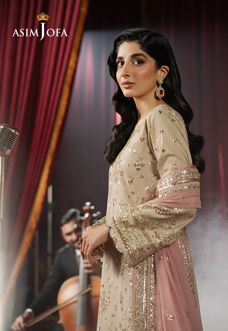 Asim Jofa Premium Festive Ajpf-24 Embroidered Spun Raw Silk 3 Pcs