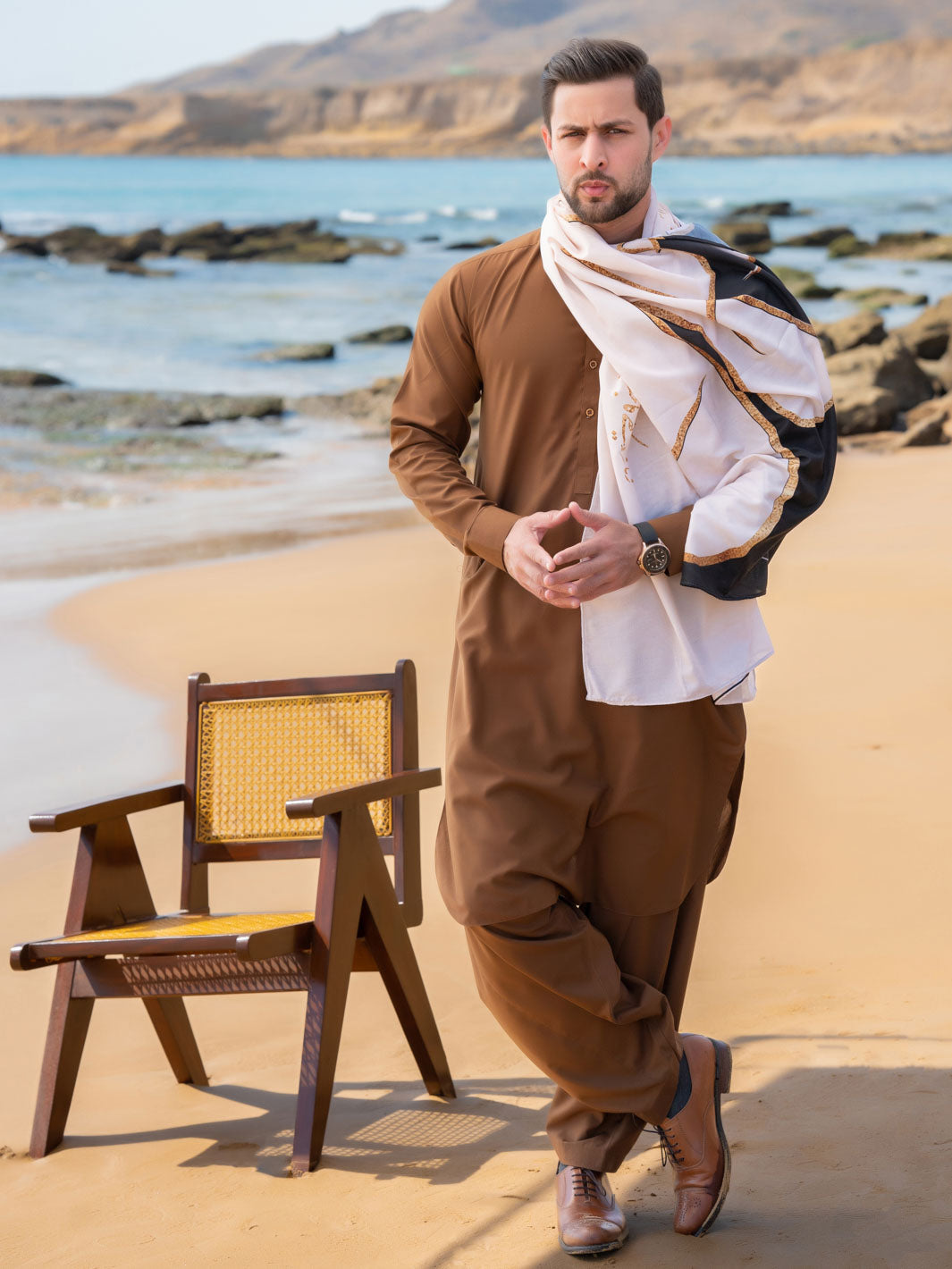 Tng By Md Men Stole Collection-Alfaz E Iqbal Stole (Beige-Men)