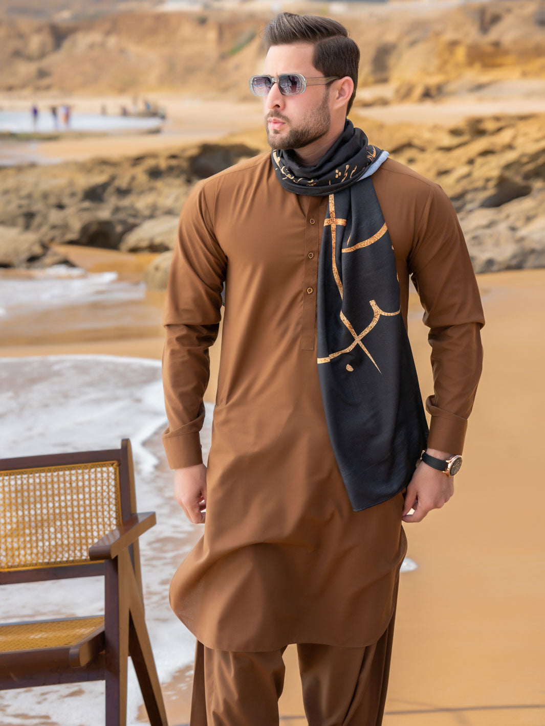 Tng By Md Men Stole Collection-Alfaz E Iqbal Stole (Black-Men)
