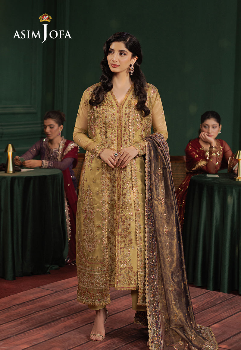 Asim Jofa Premium Festive Ajpf-26 Embroidered Zari Net 3 Pcs