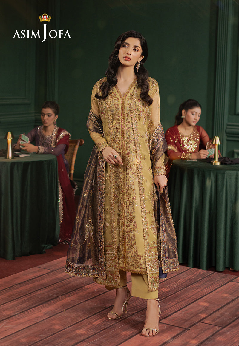 Asim Jofa Premium Festive Ajpf-26 Embroidered Zari Net 3 Pcs