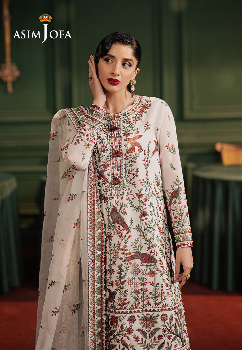 Asim Jofa Premium Festive Ajpf-30 Embroidered Cotton Net 3 Pcs
