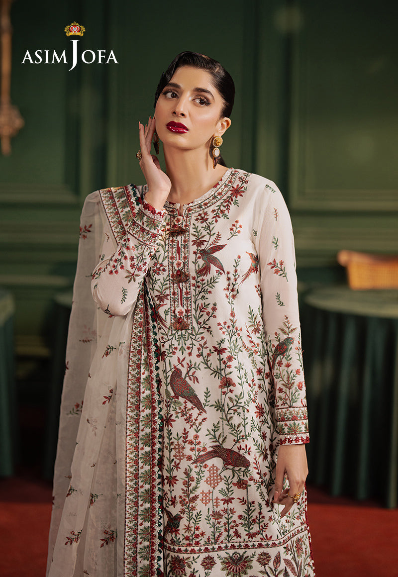Asim Jofa Premium Festive Ajpf-30 Embroidered Cotton Net 3 Pcs