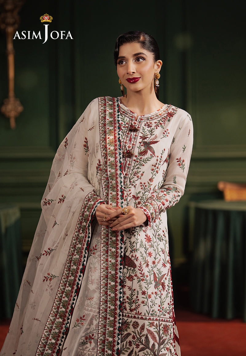 Asim Jofa Premium Festive Ajpf-30 Embroidered Cotton Net 3 Pcs