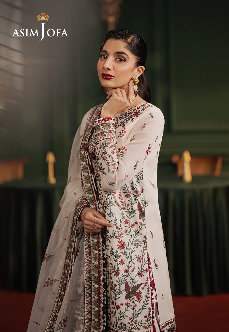 Asim Jofa Premium Festive Ajpf-30 Embroidered Cotton Net 3 Pcs
