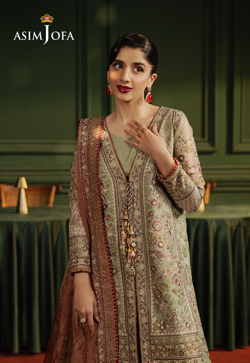 Asim Jofa Premium Festive Ajpf-35 Embroidered Zari Kota Soft Net 3 Pcs