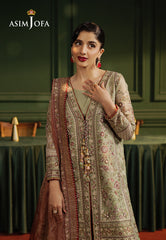 Asim Jofa Premium Festive Ajpf-35 Embroidered Zari Kota Soft Net 3 Pcs