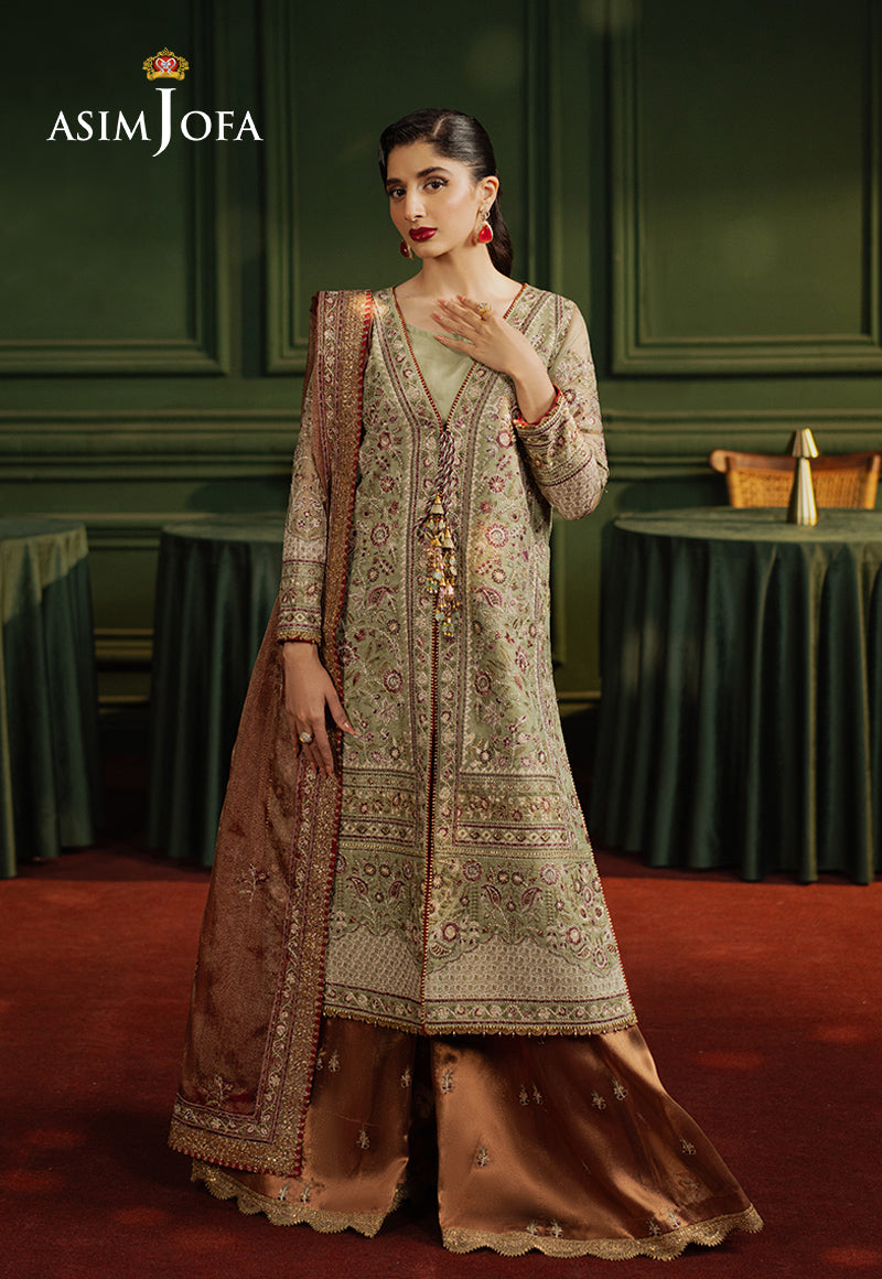 Asim Jofa Premium Festive Ajpf-35 Embroidered Zari Kota Soft Net 3 Pcs