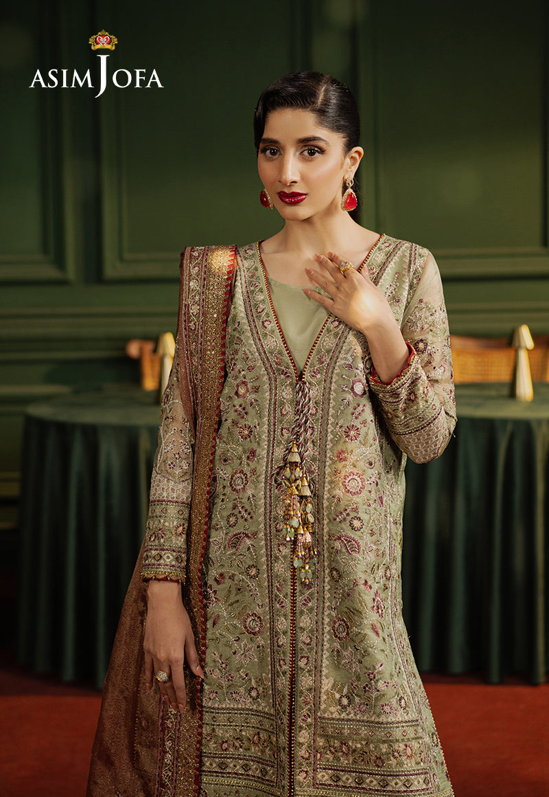 Asim Jofa Premium Festive Ajpf-35 Embroidered Zari Kota Soft Net 3 Pcs
