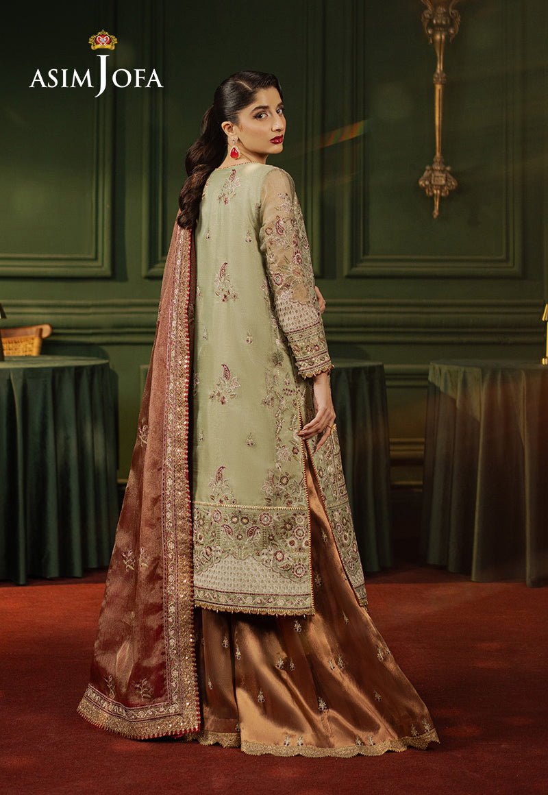 Asim Jofa Premium Festive Ajpf-35 Embroidered Zari Kota Soft Net 3 Pcs