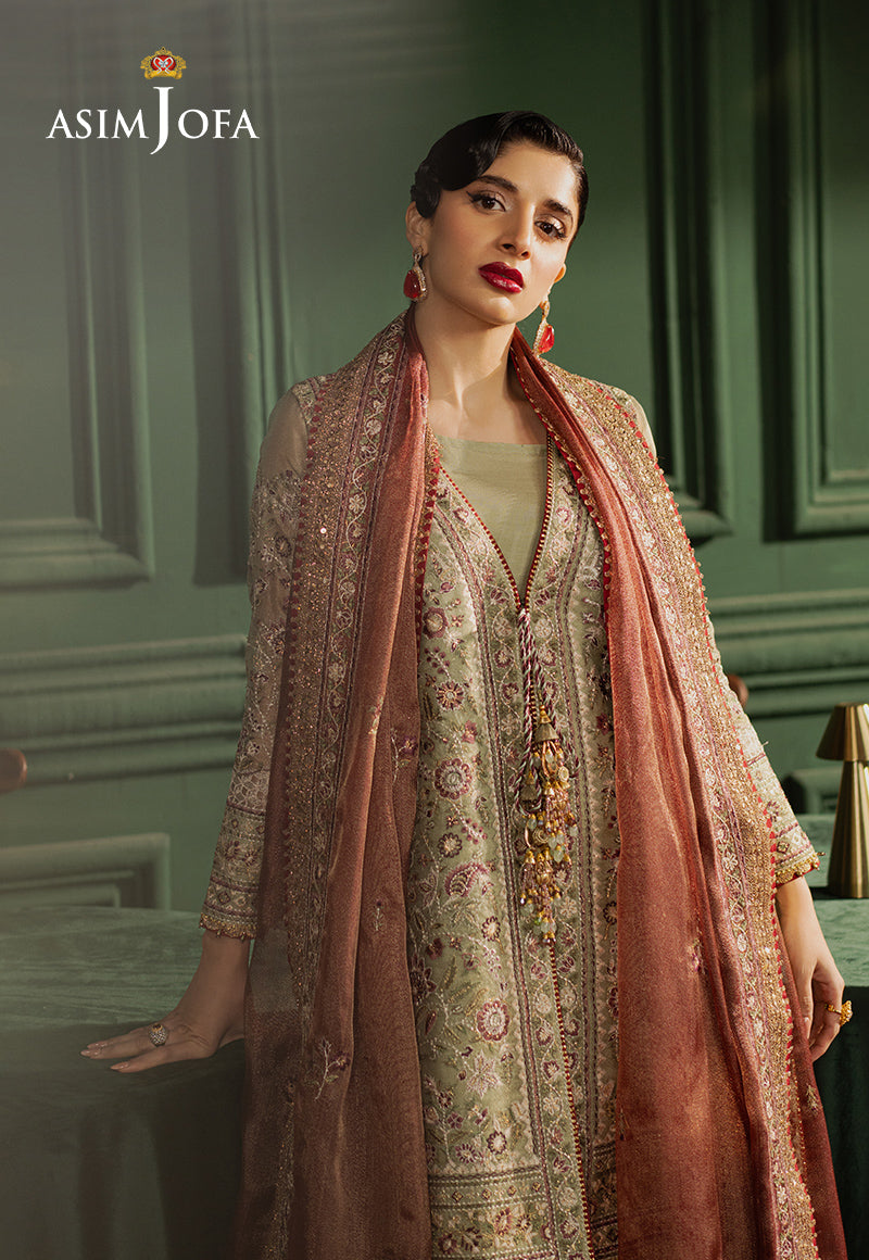 Asim Jofa Premium Festive Ajpf-35 Embroidered Zari Kota Soft Net 3 Pcs