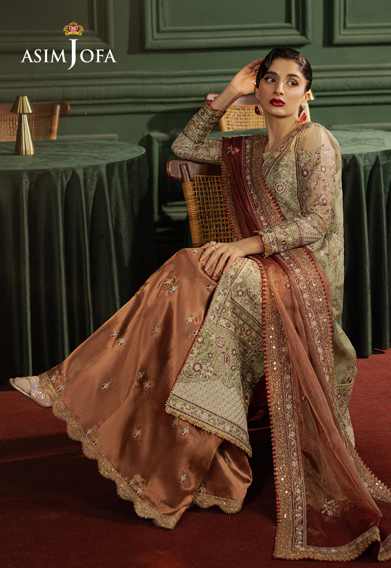 Asim Jofa Premium Festive Ajpf-35 Embroidered Zari Kota Soft Net 3 Pcs