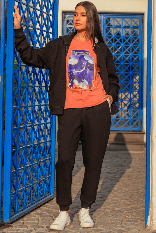 Z Street By Zaaviay Stitched Relaxed Fit Graphic Tee (Peach)