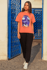 Z Street By Zaaviay Stitched Relaxed Fit Graphic Tee (Peach)