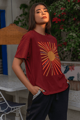 Z Street By Zaaviay Stitched Regular Fit Statement Graphic Tee (Rust Brown)