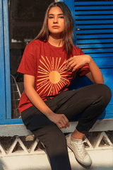 Z Street By Zaaviay Stitched Regular Fit Statement Graphic Tee (Rust Brown)