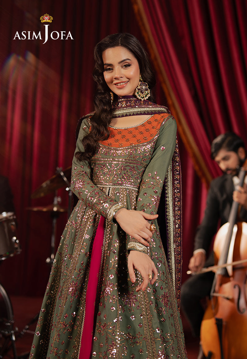 Asim Jofa Premium Festive Ajpf-37 Embroidered Spun Raw Silk 3 Pcs