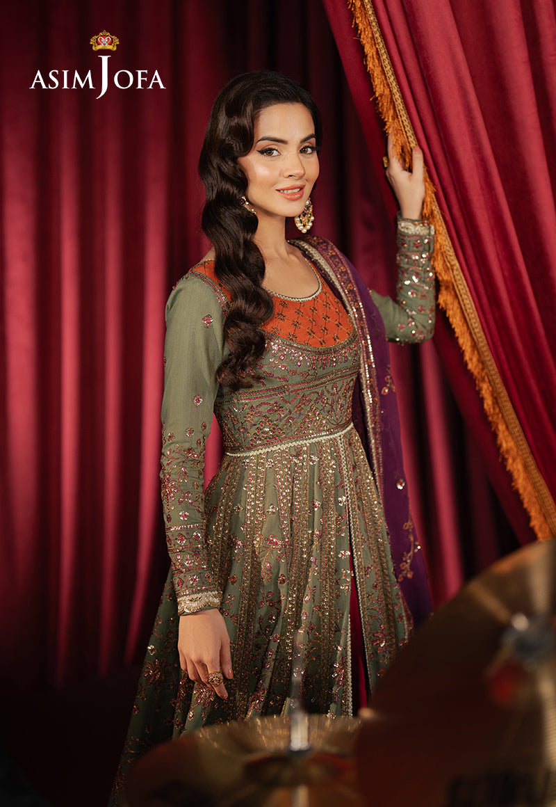Asim Jofa Premium Festive Ajpf-37 Embroidered Spun Raw Silk 3 Pcs