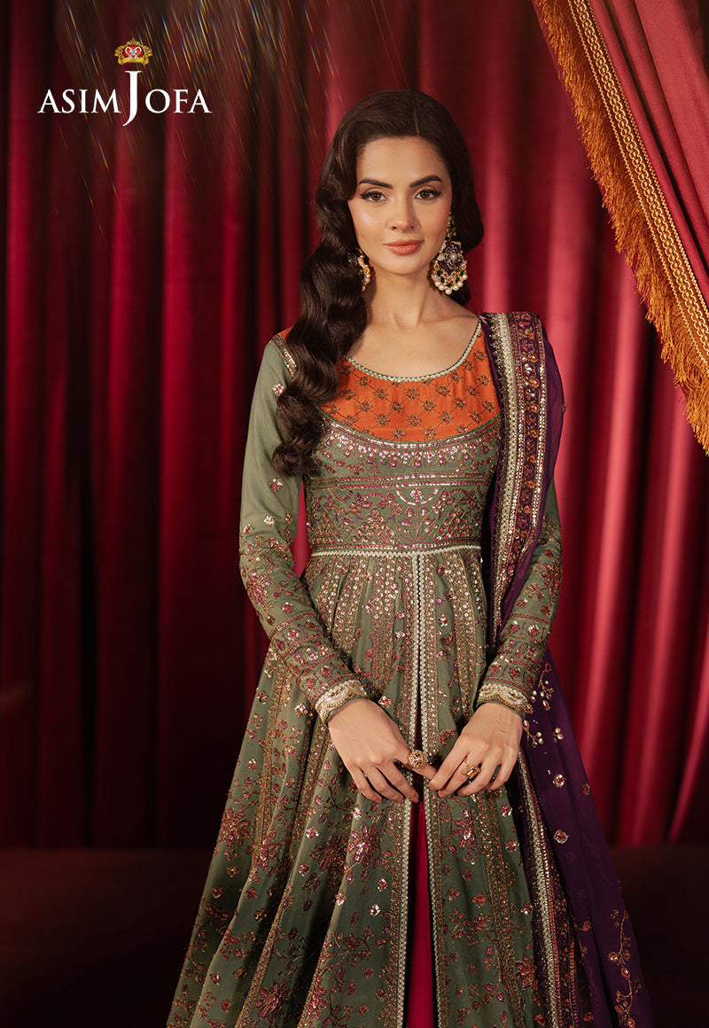 Asim Jofa Premium Festive Ajpf-37 Embroidered Spun Raw Silk 3 Pcs