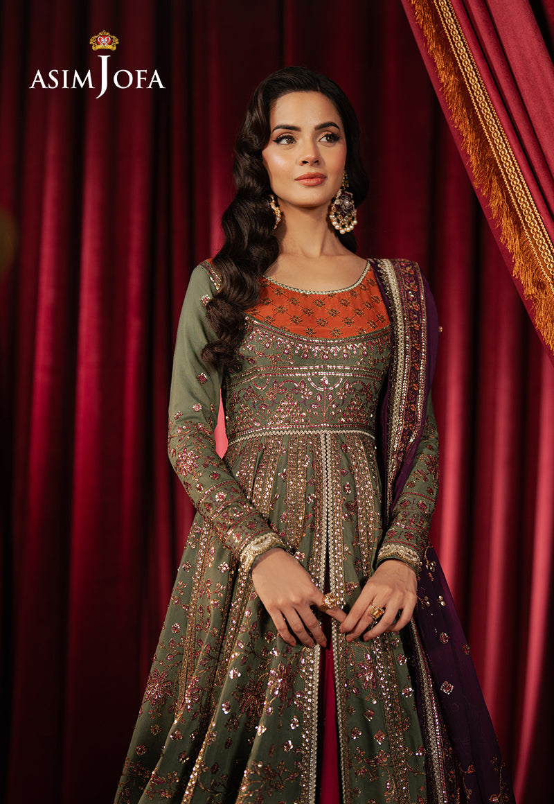 Asim Jofa Premium Festive Ajpf-37 Embroidered Spun Raw Silk 3 Pcs