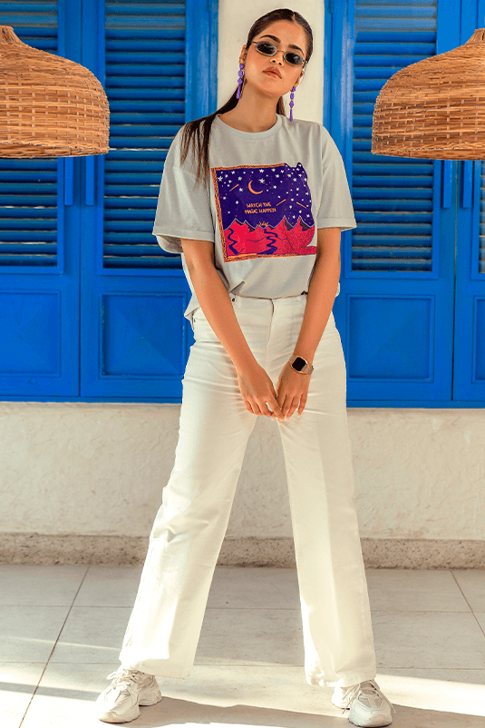 Z Street By Zaaviay Stitched Boxy Fit Graphic Tee (Ice Blue)