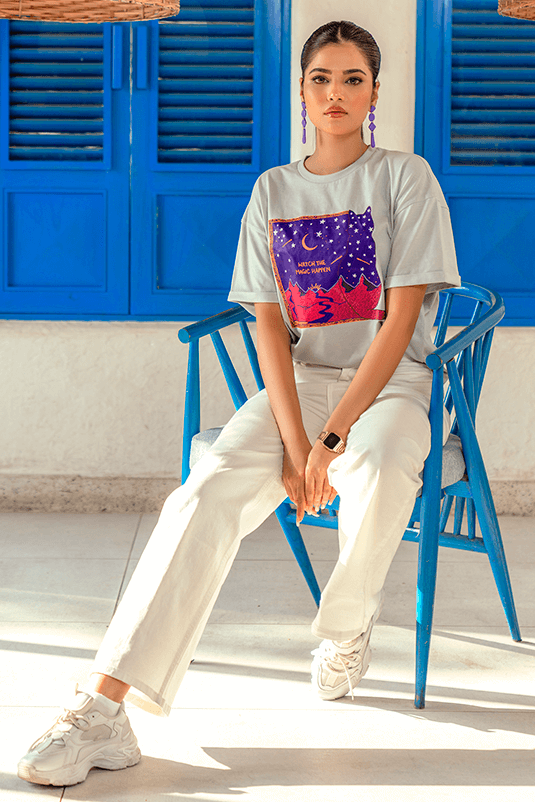 Z Street By Zaaviay Stitched Boxy Fit Graphic Tee (Ice Blue)
