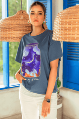 Z Street By Zaaviay Stitched Relaxed Fit Graphic Tee (Teal)