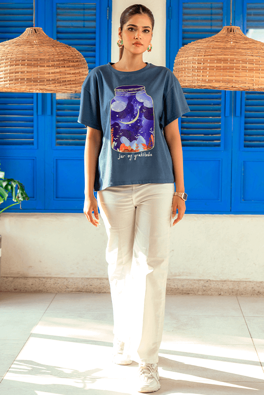 Z Street By Zaaviay Stitched Relaxed Fit Graphic Tee (Teal)